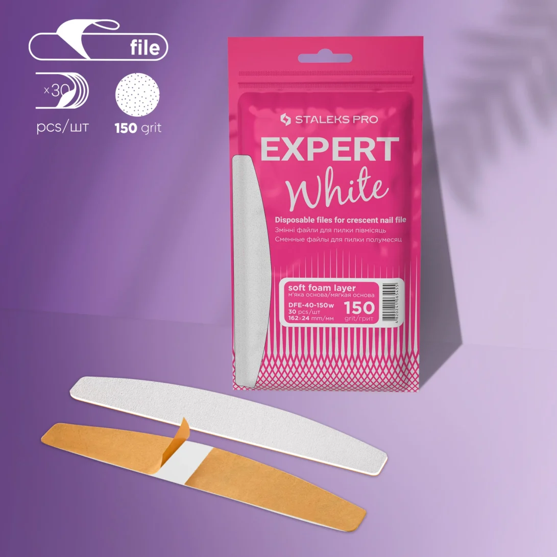 White Disposable Files For Crescent Nail File (Soft Base) EXPERT 40 - 150w (30 Pcs)