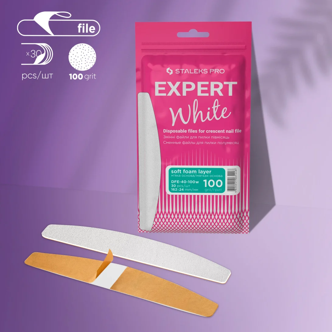 White Disposable Files For Crescent Nail File (Soft Base) EXPERT 40 - 180w (30 Pcs)