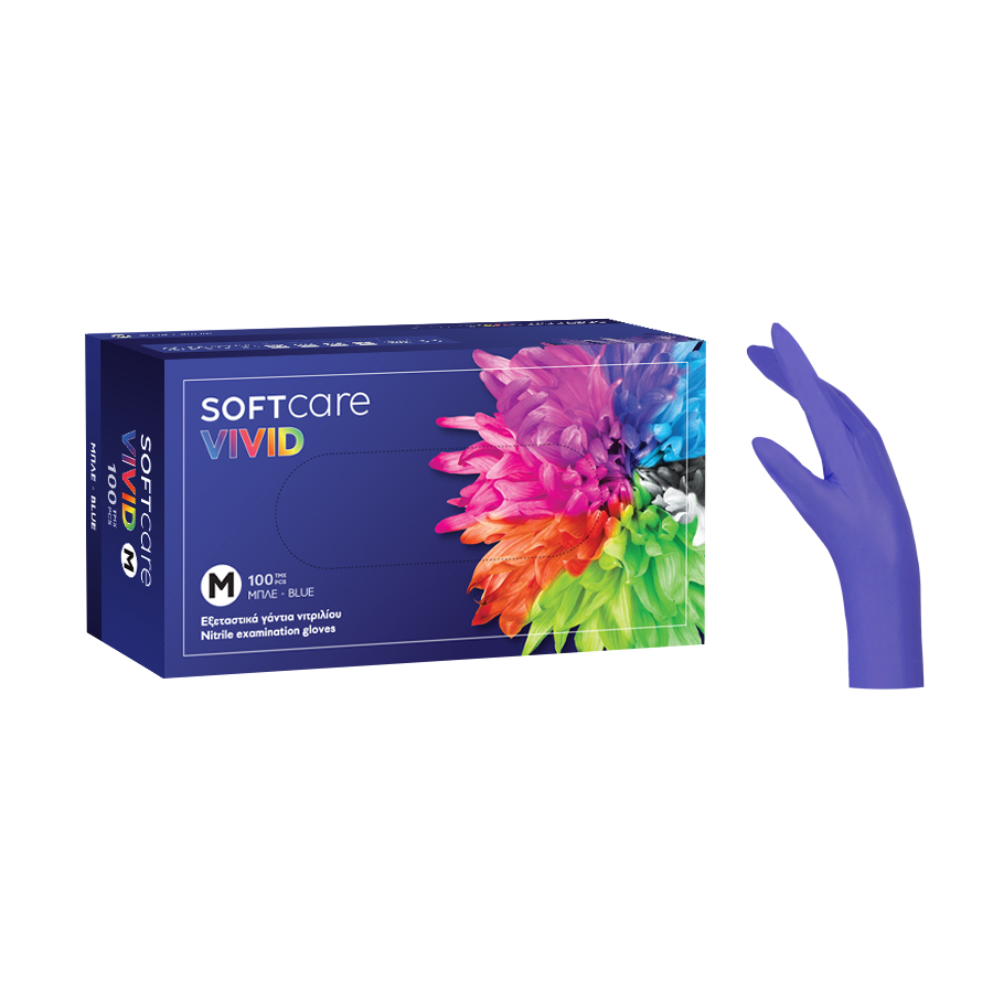 Γάντια νιτριλίου soft touch vivid μπλε medium (100τμχ)